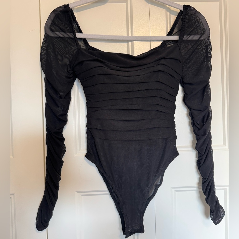 Princess Polly Black Ruched Bodysuit with Long Sleeves